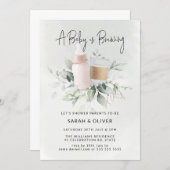 A Baby is Brewing Coffee Greenery Girl Baby Shower Invitation (Front/Back)
