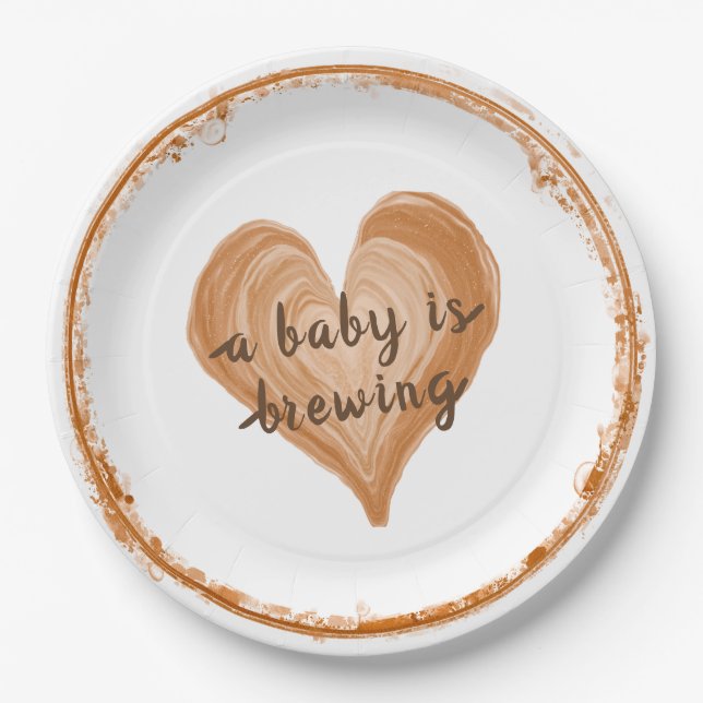 A baby is Brewing Coffee Heart Shower Paper Plates (Front)