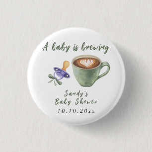 A Baby Is Brewing Coffee Pacifier Bow Baby Shower Button