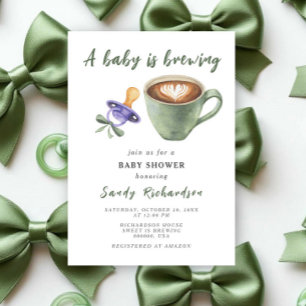 A Baby Is Brewing Coffee Pacifier Bow Baby Shower Invitation