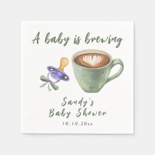 A Baby Is Brewing Coffee Pacifier Bow Baby Shower Napkins
