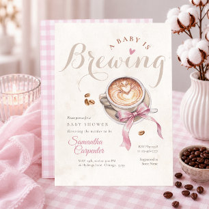 A baby is brewing coffee pink bow baby shower invitation