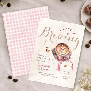 A baby is brewing coffee pink bow baby shower invitation
