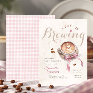 A baby is brewing coffee pink bow baby shower invitation