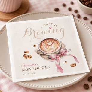 A baby is brewing coffee pink bow baby shower Napkins