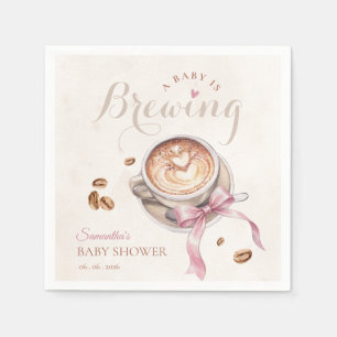  A baby is brewing coffee pink bow baby shower Napkins