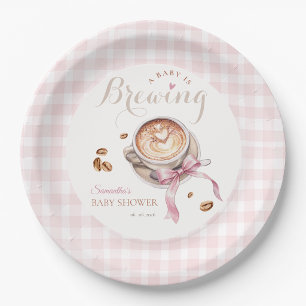 A baby is brewing coffee pink bow baby shower paper plates