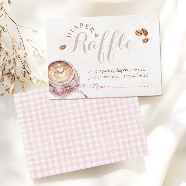 A baby is brewing coffee pink bow diaper raffle enclosure card (Creator Uploaded)