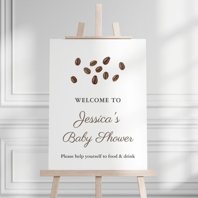 A Baby Is Brewing Coffee Theme Shower Welcome Sign (Minimalist hand painted coffee beans baby shower welcome sign)