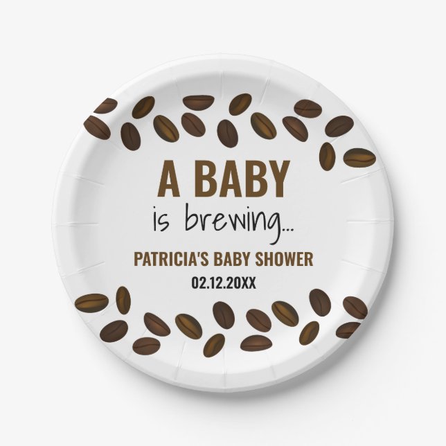 A Baby Is Brewing Coffee Themed Baby Shower Paper Plates (Front)