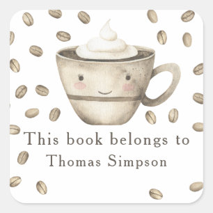 A baby is brewing coffee - this book belongs to square sticker