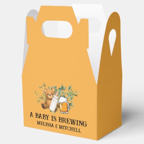 A baby is brewing couples baby shower favor boxes