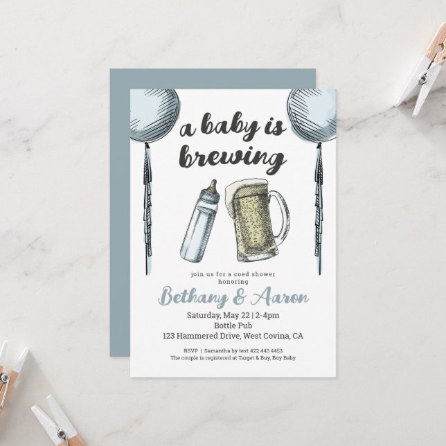 A Baby Is Brewing Couples Baby Shower Invitation (Front/Back In Situ)