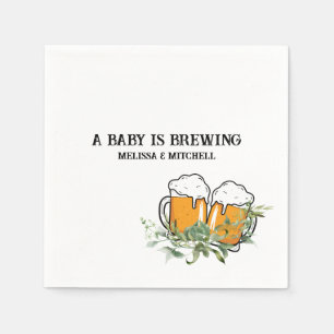 A baby is brewing couples baby shower paper napkins
