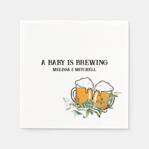 A baby is brewing couples baby shower paper napkins
