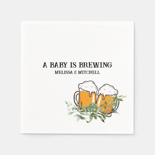 A baby is brewing couples baby shower paper napkins (Front)