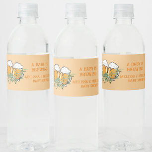A baby is brewing couples baby shower water bottle label