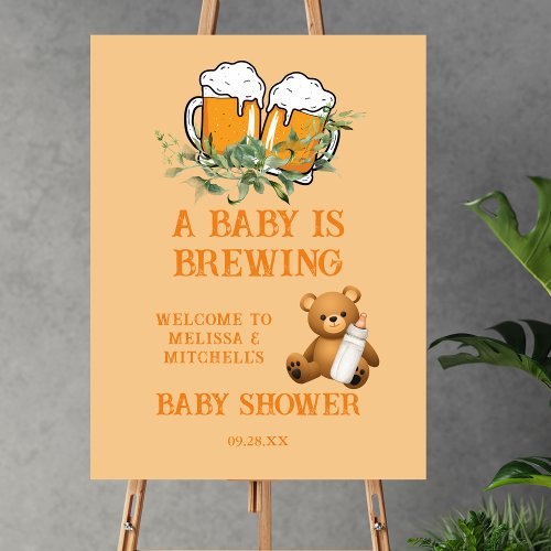 A baby is brewing couples baby shower welcome sign