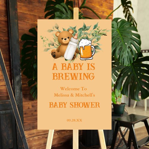 A baby is brewing couples baby shower welcome sign