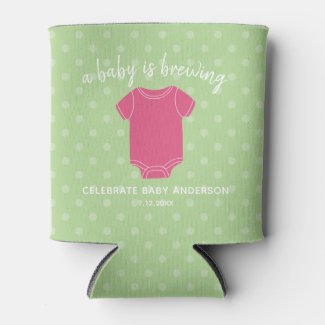 A Baby is Brewing - Couples Shower Favor Pink Girl Can Cooler