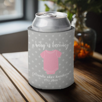 A Baby Is Brewing - Couples Shower Favor Pink Girl Can Cooler by MarshBaby at Zazzle
