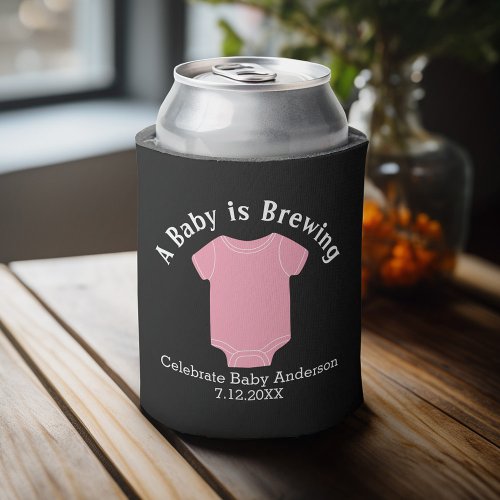 A Baby is Brewing _ Couples Shower Favor Pink Girl Can Cooler