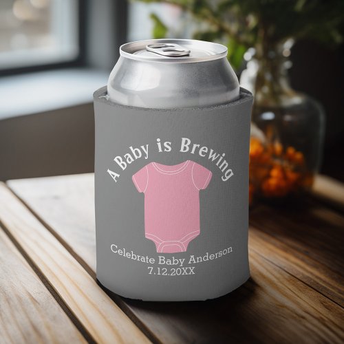 A Baby is Brewing _ Couples Shower Favor Pink GIrl Can Cooler