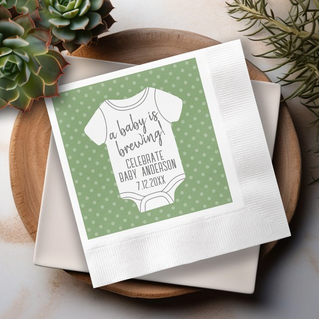 A Baby is Brewing -- Couples Shower - Green Napkins (A Baby is Brewing  personalized baby shower invitations)