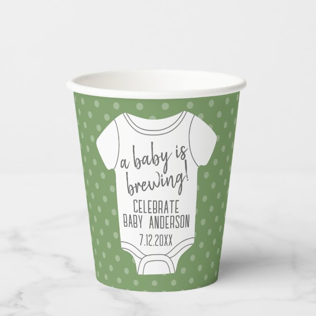 A Baby is Brewing -- Couples Shower - Green Paper Cups (Front)