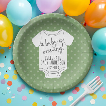 A Baby Is Brewing -- Couples Shower - Green Paper Plates by MarshBaby at Zazzle