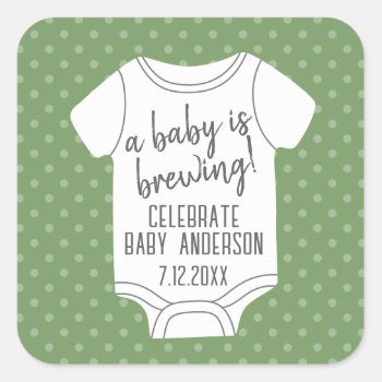 A Baby Is Brewing -- Couples Shower - Green Square Sticker by MarshBaby at Zazzle