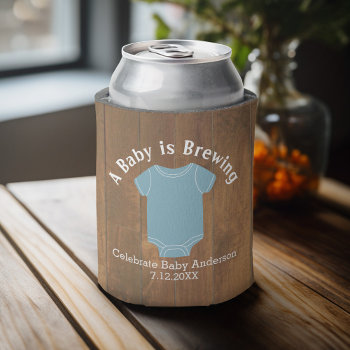 A Baby Is Brewing - Couples Shower Wood Blue Boy Can Cooler by MarshBaby at Zazzle