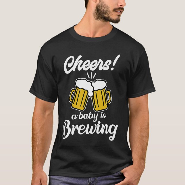A Baby is Brewing Cute Beer Pregnancy Announcement T-Shirt (Front)