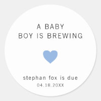 A Baby Is Brewing Cute Blue Heart Boy Baby Shower Classic Round Sticker