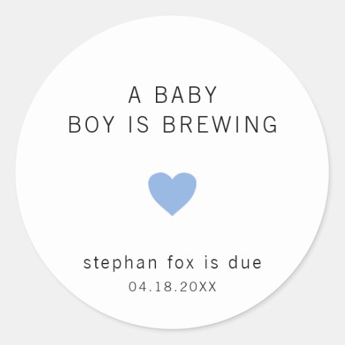 A Baby Is Brewing Cute Blue Heart Boy Baby Shower Classic Round Sticker