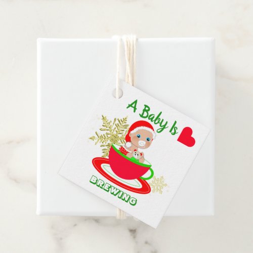 A Baby Is Brewing Cute Christmas Santa Baby Shower Favor Tags