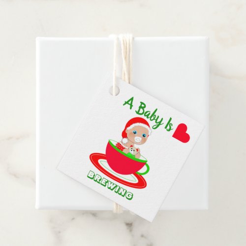 A Baby Is Brewing Cute Christmas Santa Baby Shower Favor Tags