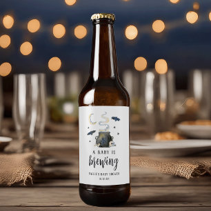 A Baby Is Brewing Cute Halloween Baby Shower Beer Bottle Label