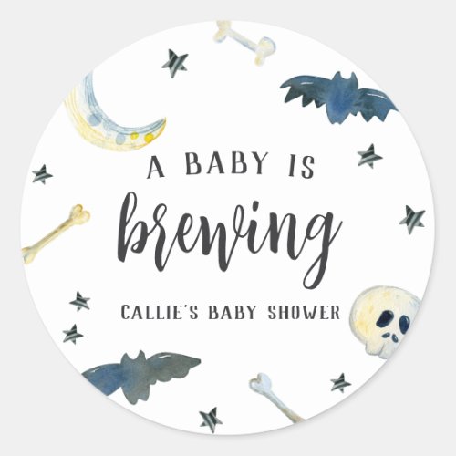 A Baby Is Brewing  Cute Halloween Baby Shower Classic Round Sticker