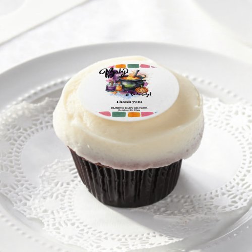 A Baby Is Brewing  Cute Halloween Baby Shower Edible Frosting Rounds