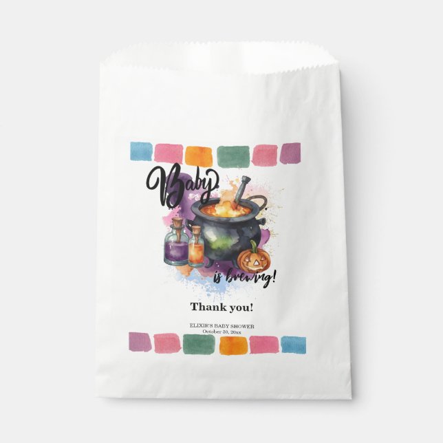 A Baby Is Brewing | Cute Halloween Baby Shower Favor Bag (Front)