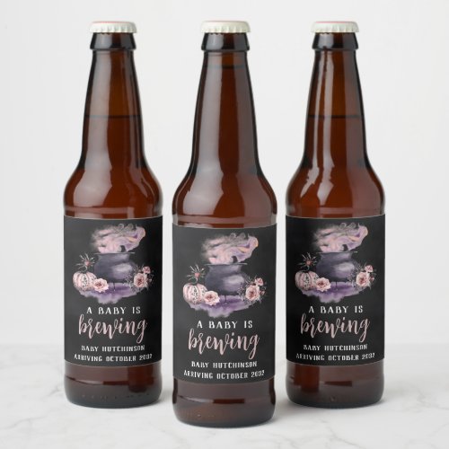 A Baby Is Brewing Cute Halloween Baby Shower Favor Beer Bottle Label