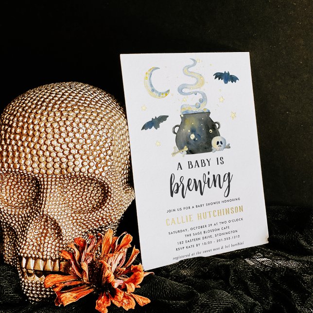 A Baby Is Brewing | Cute Halloween Baby Shower Foil Invitation (Creator Uploaded)