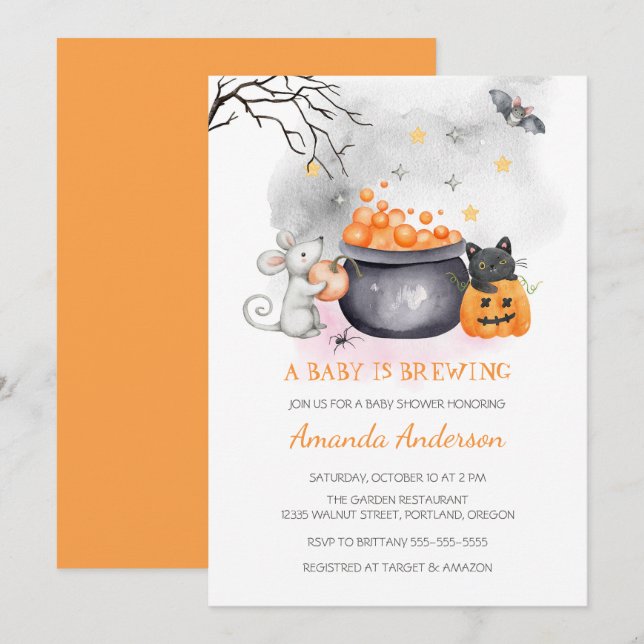 A Baby Is Brewing |Cute Halloween Baby Shower Invitation (Front/Back)