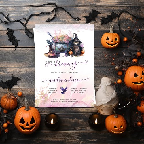 A Baby Is Brewing  Cute Halloween Baby Shower Invitation