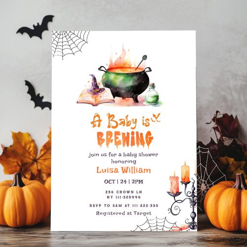 A baby is brewing cute Halloween baby shower Invitation