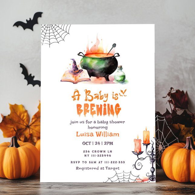 A baby is brewing cute Halloween baby shower Invitation (Creator Uploaded)