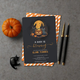 A Baby Is Brewing Cute Halloween Baby Shower Invitation