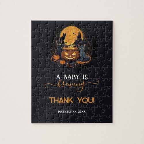 A Baby Is Brewing Cute Halloween Baby Shower Jigsaw Puzzle