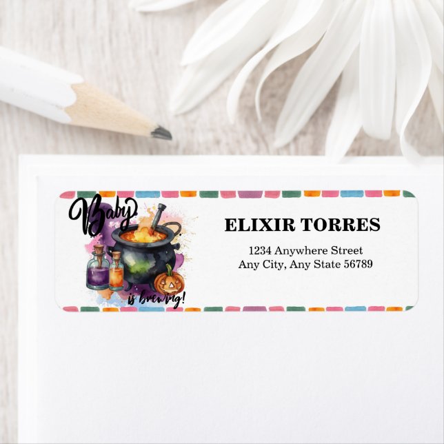 A Baby Is Brewing | Cute Halloween Baby Shower Label (Insitu)